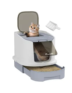 PawHut Cat Litter Box with Lid, Scoop, Deodorisation Bags, Top Entry