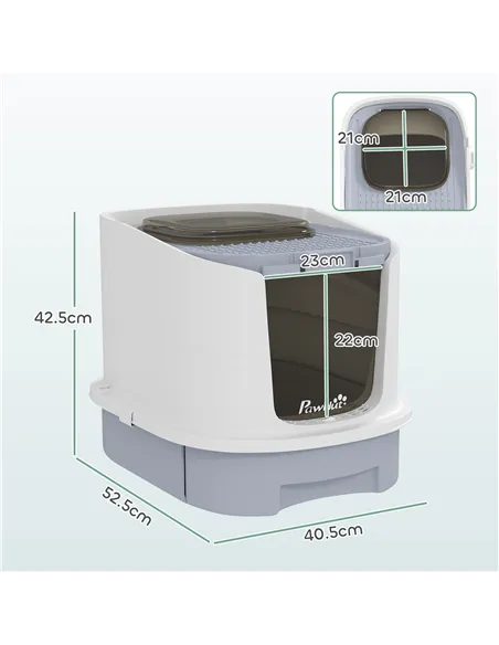 PawHut Cat Litter Box with Lid, Scoop, Deodorisation Bags, Top Entry