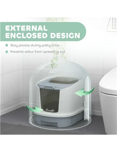 PawHut Cat Litter Box with Lid, Scoop, Deodorisation Bags, Top Entry