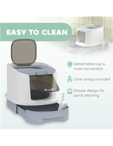 PawHut Cat Litter Box with Lid, Scoop, Deodorisation Bags, Top Entry