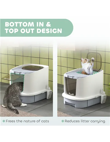 PawHut Cat Litter Box with Lid, Scoop, Deodorisation Bags, Top Entry