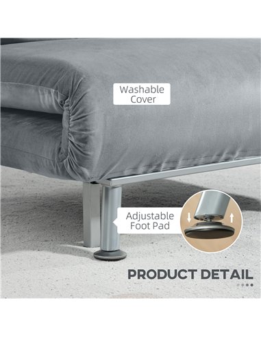 HOMCOM Single Velvet-Feel Sleeper Chair - Grey