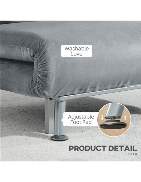 HOMCOM Single Velvet-Feel Sleeper Chair - Grey