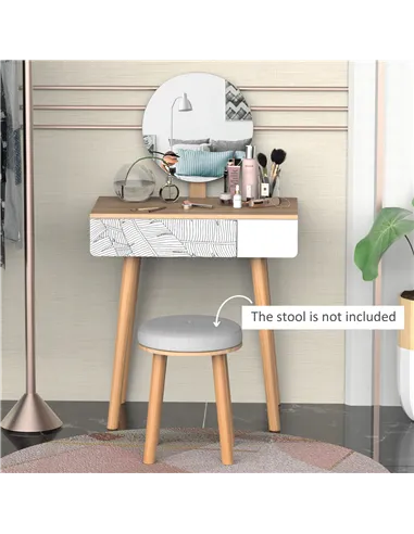 HOMCOM Dressing Table with Drawer and Mirror height adjustable Wooden Oak Color  Bedroom Dressing Room Elegant and Durable