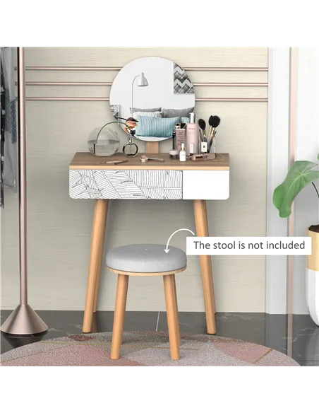 HOMCOM Dressing Table with Drawer and Mirror height adjustable Wooden Oak Color  Bedroom Dressing Room Elegant and Durable