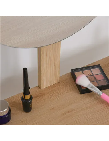 HOMCOM Dressing Table with Drawer and Mirror height adjustable Wooden Oak Color  Bedroom Dressing Room Elegant and Durable