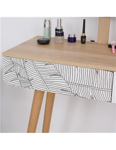 HOMCOM Dressing Table with Drawer and Mirror height adjustable Wooden Oak Color  Bedroom Dressing Room Elegant and Durable