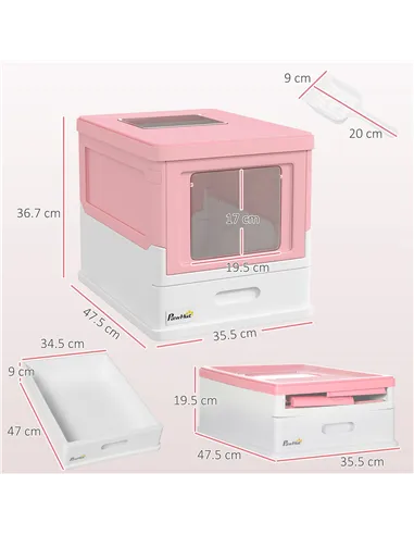 PawHut Hooded Cat Litter Box, Portable Pet Toilet, with Scoop, Front Entry - Pink