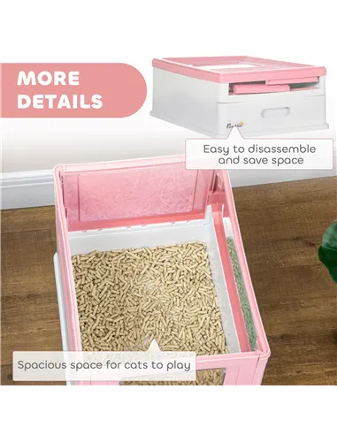 PawHut Hooded Cat Litter Box, Portable Pet Toilet, with Scoop, Front Entry - Pink