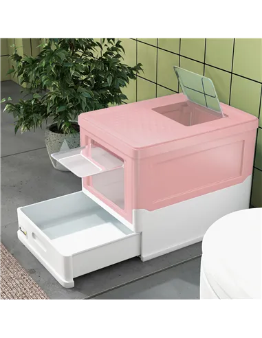 PawHut Hooded Cat Litter Box, Portable Pet Toilet, with Scoop, Front Entry - Pink