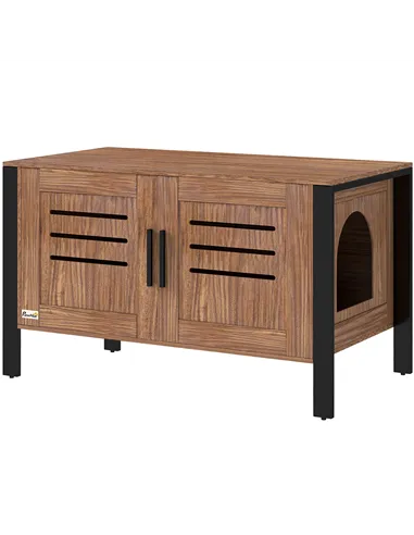 PawHut Cat Litter Box Enclosure with Tall Legs, Scratching Board, Double Doors, Ventilation Holes, 80 x 45 x 50 cm, Dark Brown