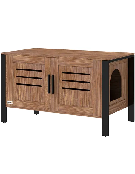 PawHut Cat Litter Box Enclosure with Tall Legs, Scratching Board, Double Doors, Ventilation Holes, 80 x 45 x 50 cm, Dark Brown