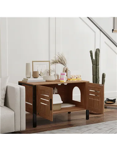 PawHut Cat Litter Box Enclosure with Tall Legs, Scratching Board, Double Doors, Ventilation Holes, 80 x 45 x 50 cm, Dark Brown