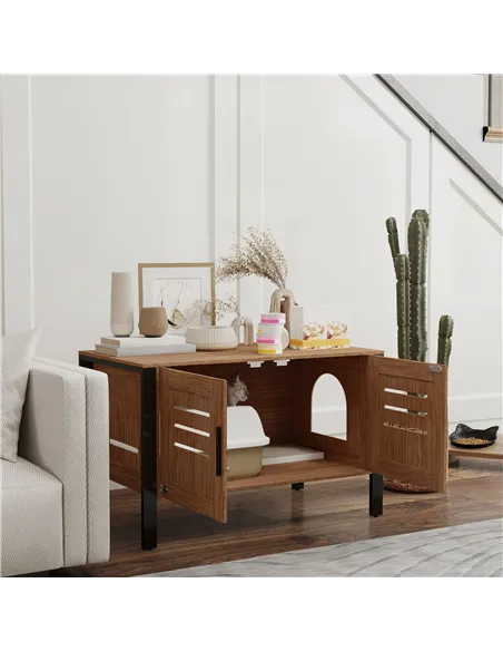 PawHut Cat Litter Box Enclosure with Tall Legs, Scratching Board, Double Doors, Ventilation Holes, 80 x 45 x 50 cm, Dark Brown