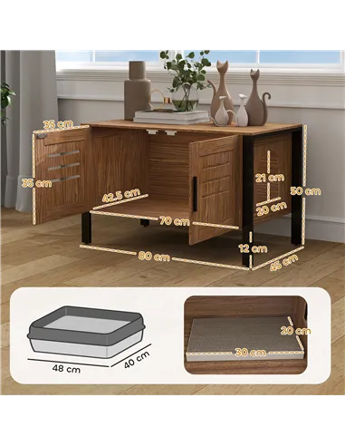 PawHut Cat Litter Box Enclosure with Tall Legs, Scratching Board, Double Doors, Ventilation Holes, 80 x 45 x 50 cm, Dark Brown