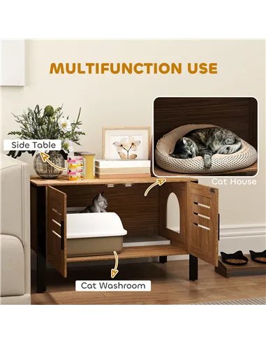 PawHut Cat Litter Box Enclosure with Tall Legs, Scratching Board, Double Doors, Ventilation Holes, 80 x 45 x 50 cm, Dark Brown