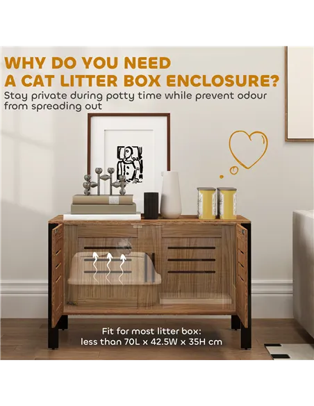 PawHut Cat Litter Box Enclosure with Tall Legs, Scratching Board, Double Doors, Ventilation Holes, 80 x 45 x 50 cm, Dark Brown