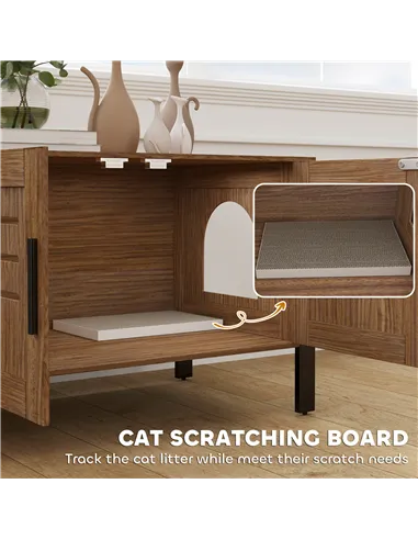 PawHut Cat Litter Box Enclosure with Tall Legs, Scratching Board, Double Doors, Ventilation Holes, 80 x 45 x 50 cm, Dark Brown