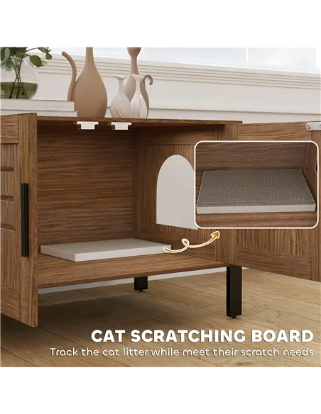 PawHut Cat Litter Box Enclosure with Tall Legs, Scratching Board, Double Doors, Ventilation Holes, 80 x 45 x 50 cm, Dark Brown
