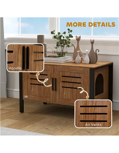PawHut Cat Litter Box Enclosure with Tall Legs, Scratching Board, Double Doors, Ventilation Holes, 80 x 45 x 50 cm, Dark Brown