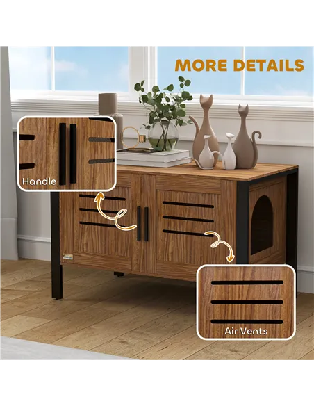 PawHut Cat Litter Box Enclosure with Tall Legs, Scratching Board, Double Doors, Ventilation Holes, 80 x 45 x 50 cm, Dark Brown