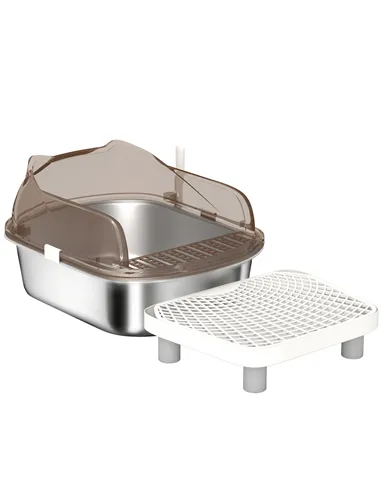 PawHut Stainless Steel Litter Box with Lid, High Wall Sided Enclosure, Pedal, Scoop, Non-Sticky, Anti-Leakage, Easy Cleaning