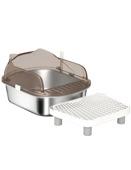 PawHut Stainless Steel Litter Box with Lid, High Wall Sided Enclosure, Pedal, Scoop, Non-Sticky, Anti-Leakage, Easy Cleaning