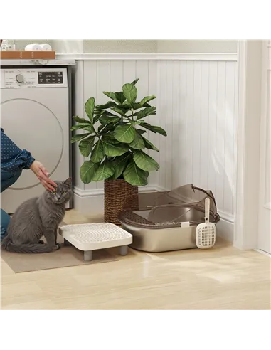 PawHut Stainless Steel Litter Box with Lid, High Wall Sided Enclosure, Pedal, Scoop, Non-Sticky, Anti-Leakage, Easy Cleaning