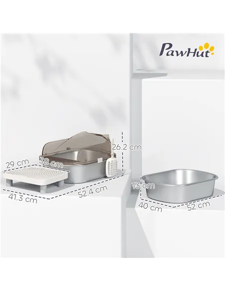 PawHut Stainless Steel Litter Box with Lid, High Wall Sided Enclosure, Pedal, Scoop, Non-Sticky, Anti-Leakage, Easy Cleaning