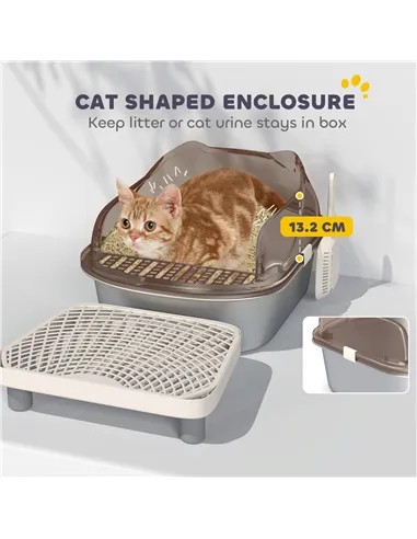 PawHut Stainless Steel Litter Box with Lid, High Wall Sided Enclosure, Pedal, Scoop, Non-Sticky, Anti-Leakage, Easy Cleaning