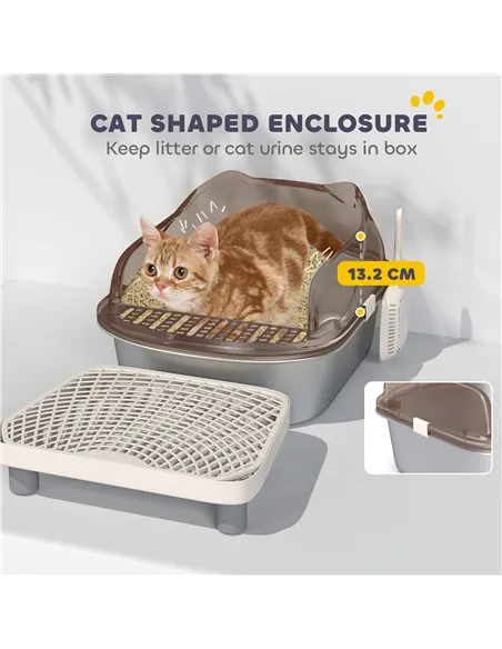 PawHut Stainless Steel Litter Box with Lid, High Wall Sided Enclosure, Pedal, Scoop, Non-Sticky, Anti-Leakage, Easy Cleaning