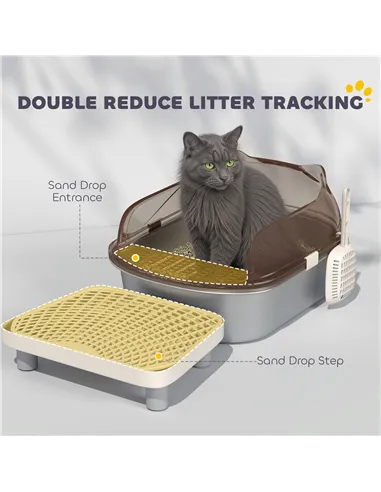 PawHut Stainless Steel Litter Box with Lid, High Wall Sided Enclosure, Pedal, Scoop, Non-Sticky, Anti-Leakage, Easy Cleaning