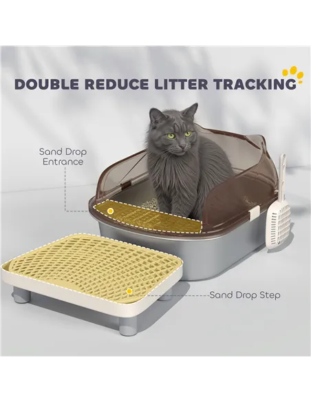 PawHut Stainless Steel Litter Box with Lid, High Wall Sided Enclosure, Pedal, Scoop, Non-Sticky, Anti-Leakage, Easy Cleaning