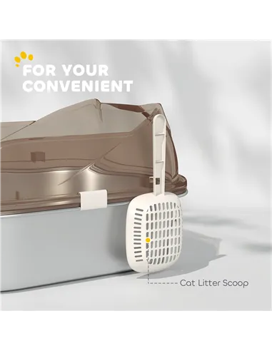 PawHut Stainless Steel Litter Box with Lid, High Wall Sided Enclosure, Pedal, Scoop, Non-Sticky, Anti-Leakage, Easy Cleaning