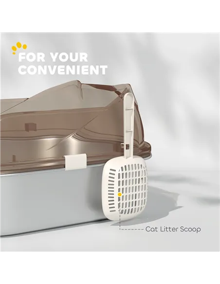 PawHut Stainless Steel Litter Box with Lid, High Wall Sided Enclosure, Pedal, Scoop, Non-Sticky, Anti-Leakage, Easy Cleaning