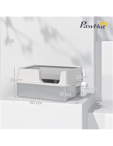 PawHut Stainless Steel Litter Box with Detachable Rim, Scoop, Easy Cleaning, Odour-Resistant, 60 x 40 x 28 cm