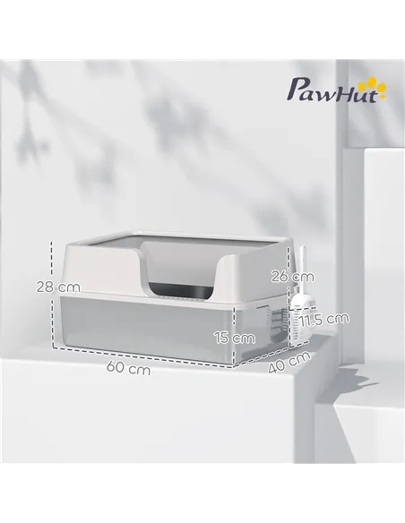 PawHut Stainless Steel Litter Box with Detachable Rim, Scoop, Easy Cleaning, Odour-Resistant, 60 x 40 x 28 cm