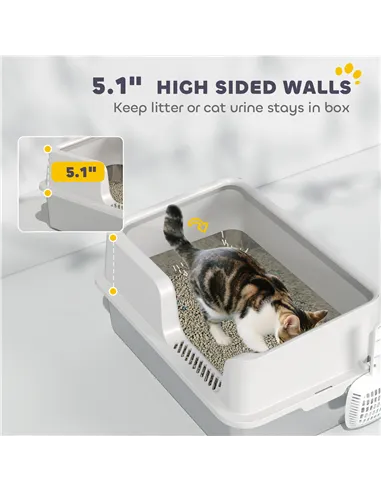 PawHut Stainless Steel Litter Box with Detachable Rim, Scoop, Easy Cleaning, Odour-Resistant, 60 x 40 x 28 cm