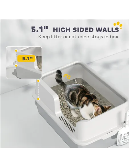 PawHut Stainless Steel Litter Box with Detachable Rim, Scoop, Easy Cleaning, Odour-Resistant, 60 x 40 x 28 cm