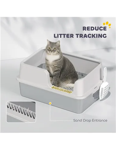 PawHut Stainless Steel Litter Box with Detachable Rim, Scoop, Easy Cleaning, Odour-Resistant, 60 x 40 x 28 cm