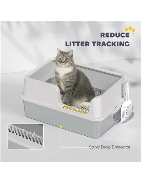 PawHut Stainless Steel Litter Box with Detachable Rim, Scoop, Easy Cleaning, Odour-Resistant, 60 x 40 x 28 cm