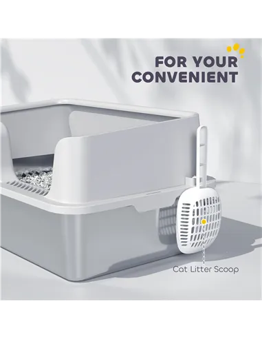 PawHut Stainless Steel Litter Box with Detachable Rim, Scoop, Easy Cleaning, Odour-Resistant, 60 x 40 x 28 cm