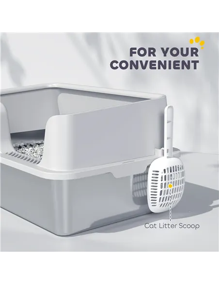 PawHut Stainless Steel Litter Box with Detachable Rim, Scoop, Easy Cleaning, Odour-Resistant, 60 x 40 x 28 cm