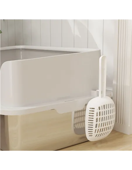 PawHut Stainless Steel Litter Box with Detachable Rim, Scoop, Easy Cleaning, Odour-Resistant, 60 x 40 x 28 cm