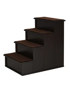 PawHut 4 Step Wooden Dog Steps Pet Stairs for Dogs, Cat Ladder for Bed Couch with Non-Slip Carpet 40 x 59 x 54.2 cm, Dark brown
