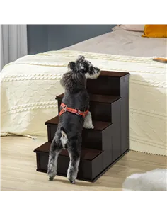 PawHut 4 Step Wooden Dog Steps Pet Stairs for Dogs, Cat Ladder for Bed Couch with Non-Slip Carpet 40 x 59 x 54.2 cm, Dark brown 2