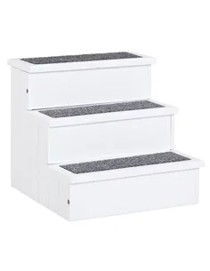 PawHut 3 Step Wooden Dog Steps Pet Stairs for Dogs, Cat Ladder for Bed Couch with Storage White