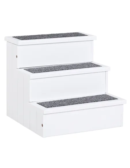 PawHut 3 Step Wooden Dog Steps Pet Stairs for Dogs, Cat Ladder for Bed Couch with Storage White
