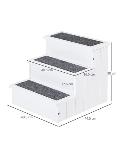 PawHut 3 Step Wooden Dog Steps Pet Stairs for Dogs, Cat Ladder for Bed Couch with Storage White