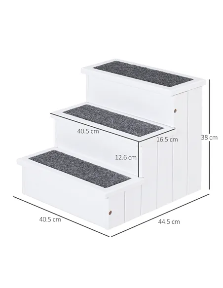 PawHut 3 Step Wooden Dog Steps Pet Stairs for Dogs, Cat Ladder for Bed Couch with Storage White